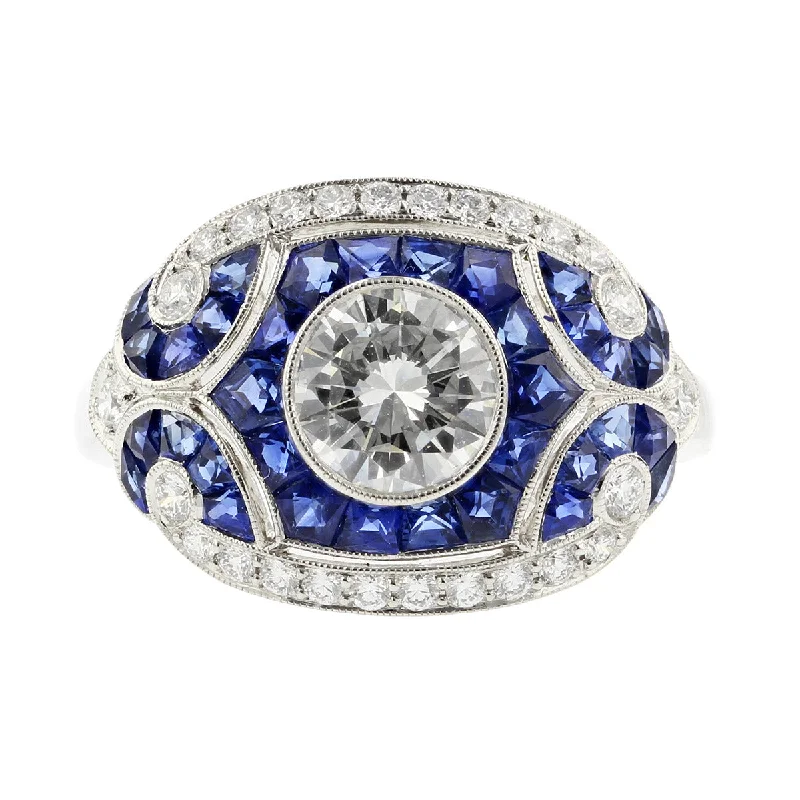 Women’s eternity diamond engagement ring-Art Deco Inspired Diamond and Sapphire Ring