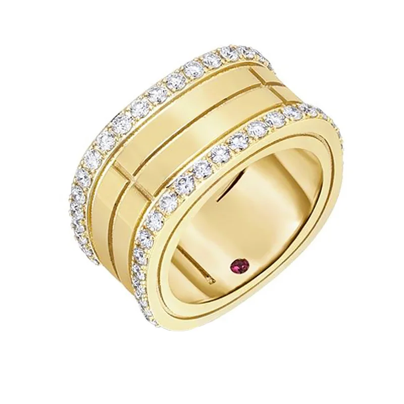 Women’s yellow gold engagement ring-18K 4 Row Portofino Band with Diamond Edges