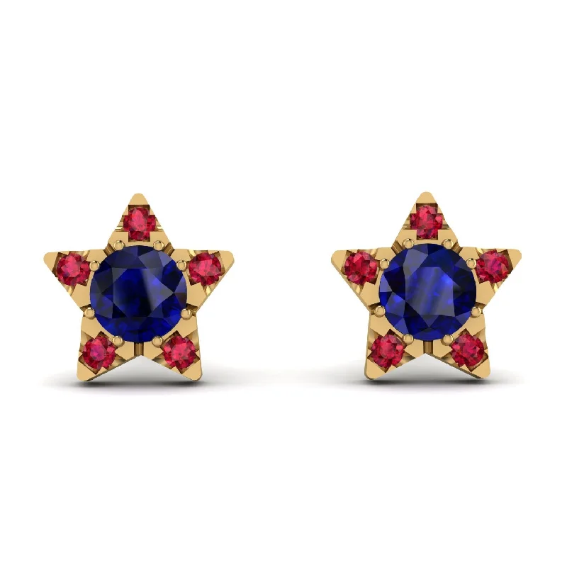 Women’s rose gold earrings-Star Halo Sapphire Earrings - Zelda No. 58