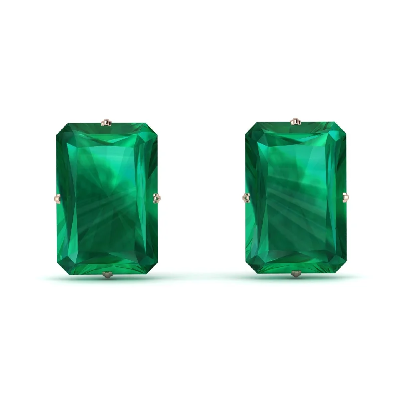 Women’s sleek earrings-Hidden Halo Emerald Cut Emerald Earrings  - Vanessa No. 65