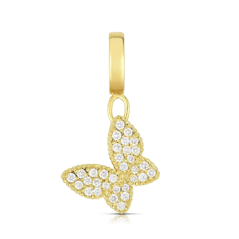 Women’s vintage wedding engagement ring-18K Gold and Diamond Princess Butterfly Charm