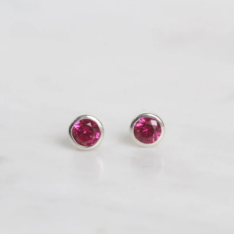 Women’s elegant earrings-Mini Synthetic Red Ruby Dot Post Earrings