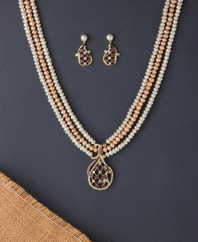 Women’s adjustable necklace-Trendy Stone Studded Pearl Necklace Set