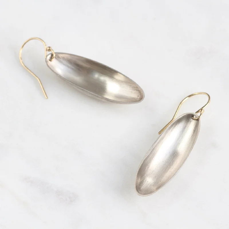 Women’s crystal earrings-Long Oval Silver Cup Earrings