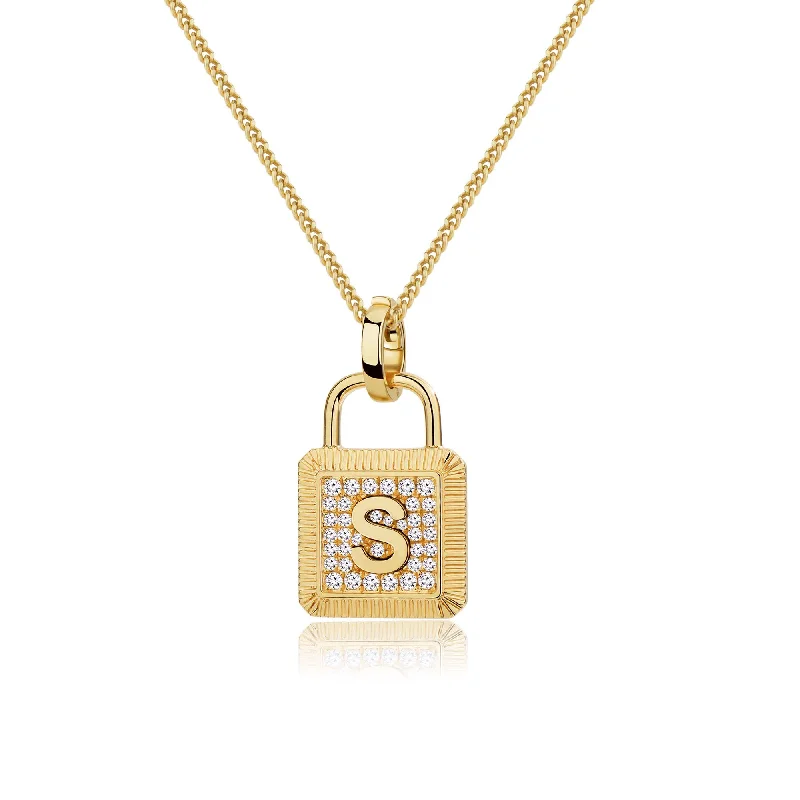 Women’s abstract necklace-Unlock Classic - 18K Diamond Lock Personalized Gold Pendant