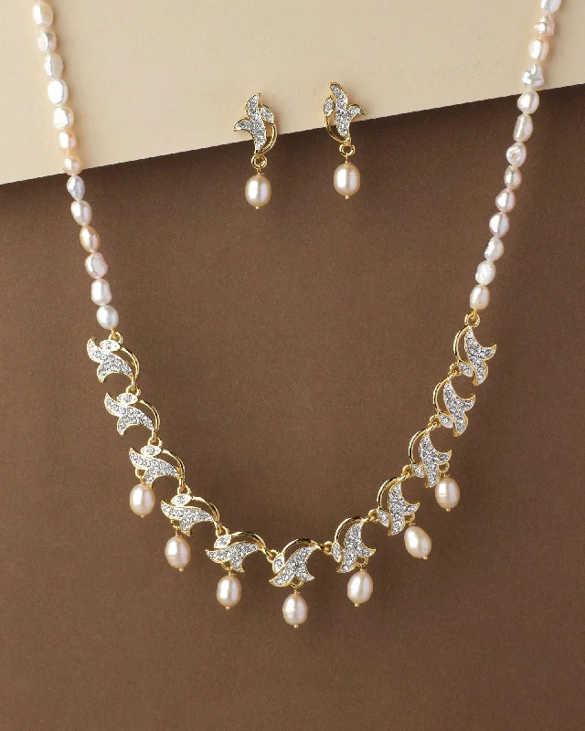 Women’s chunky necklace-Trendy Real Pearl Necklace Set