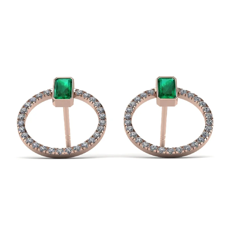 Women’s gold-plated earrings-Emerald Cut Circle Emerald Earrings - Oaklyn No. 5