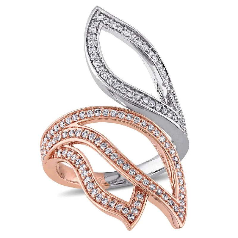 Women’s gold-plated engagement ring-Miadora Signature Collection 14k 2-tone White and Rose Gold 5/8ct TDW Diamond Leaf Ring