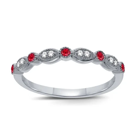 Women’s men’s style ring-10kt White Gold Ruby And Diamond Ring