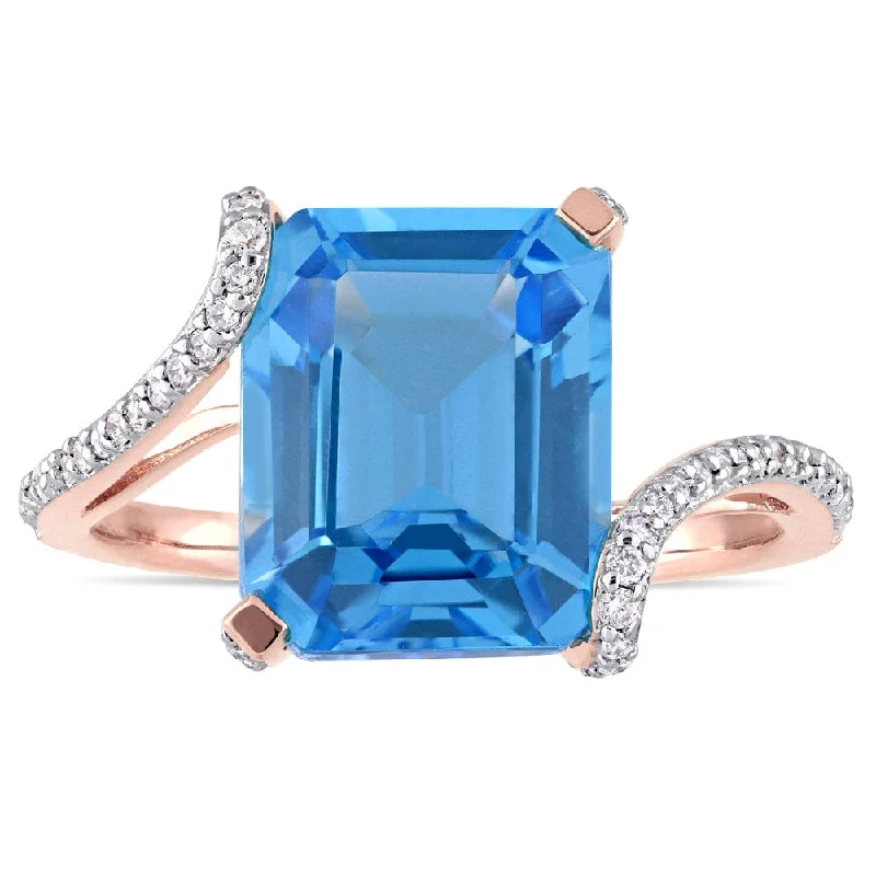 Women’s silver-plated ring-Miadora Signature Collection 14k Rose Gold Swiss-Blue Topaz and 1/4ct TDW Diamond Bypass Cocktail Ring - Blue