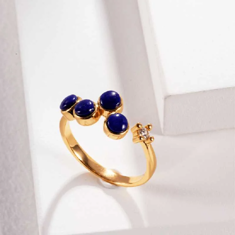 Women’s luxury wedding band-Flower Lapis Lazuli  Ring in 18k Gold Vermeil