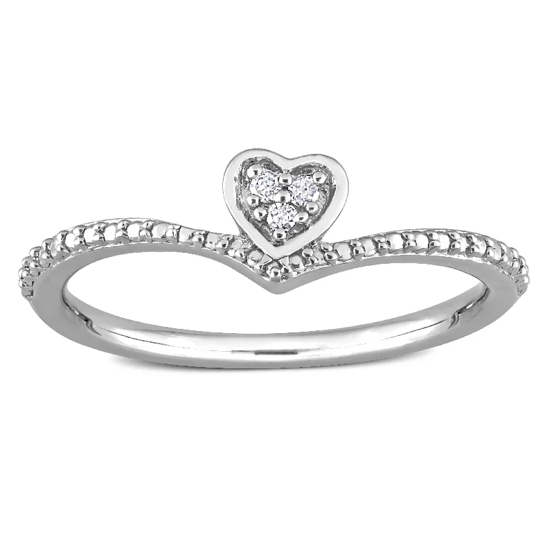 Women’s silver gemstone ring-Miadora Diamond Accent Heart Promise Stacking Ring in Sterling Silver