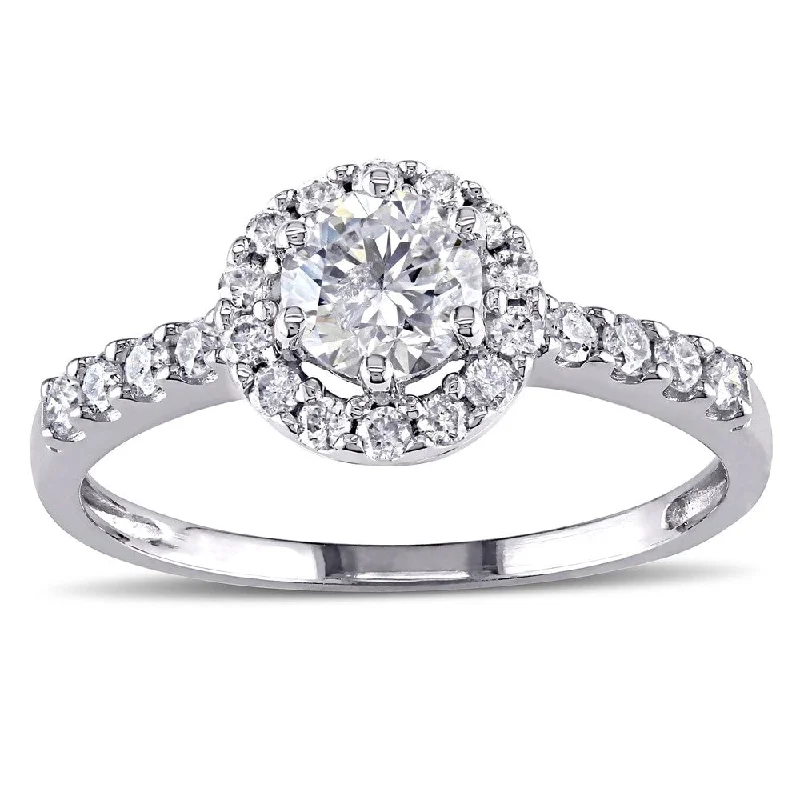 Women’s halo engagement ring-Miadora Signature Collection 14k White Gold 1ct TDW Round Halo Diamond Ring