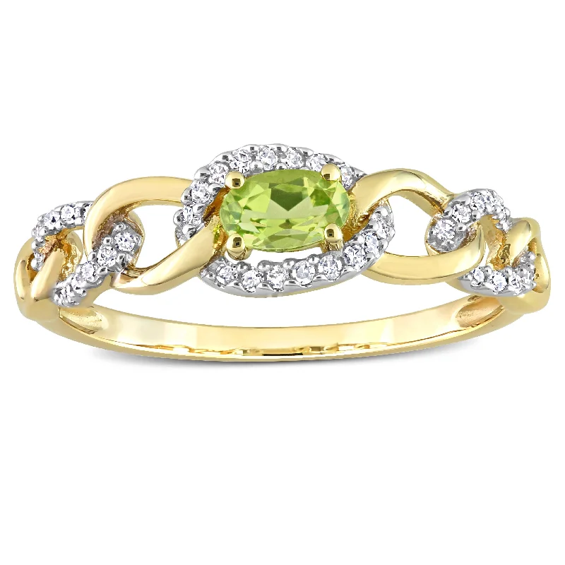 Women’s eternity ring-Miadora 10k Yellow Gold Peridot and 1/8ct TDW Diamond Stackable Link Ring