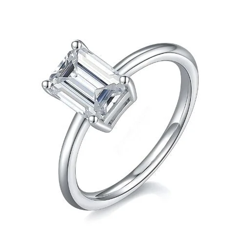 Women’s statement ring-Premium Emerald Cut Moissanite Diamond Ring