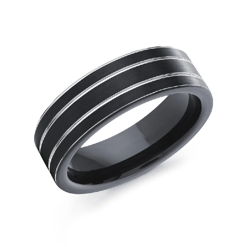 Women’s ring with diamonds-Black and White Cobalt 7mm Men's Ring