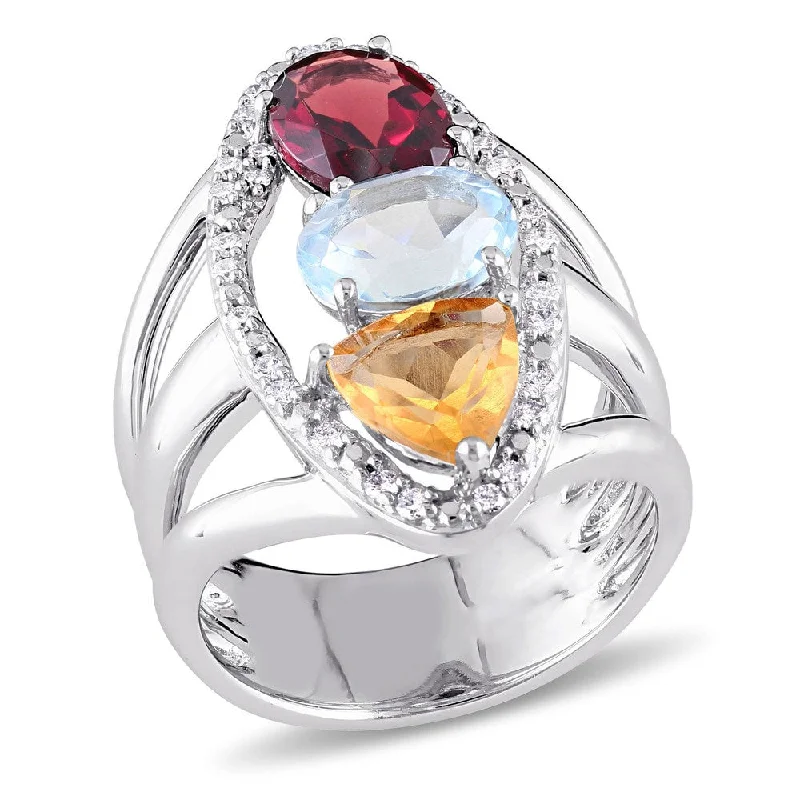 Women’s pearl ring-Miadora 14k White Gold Garnet Blue Topaz Citrine and 1/5ct TDW Diamond Teardrop Split-Shank Ring (G-