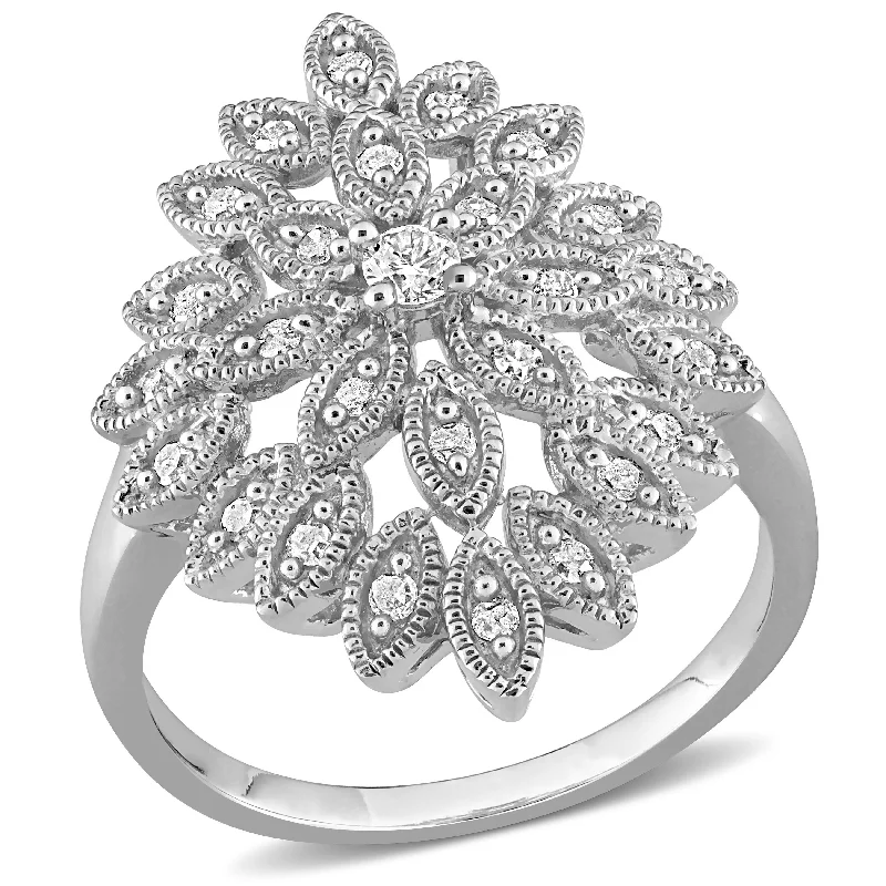 Women’s men’s style ring-Miadora 1/3ct TDW Diamond Clustered Bold Floral Ring in Sterling Silver