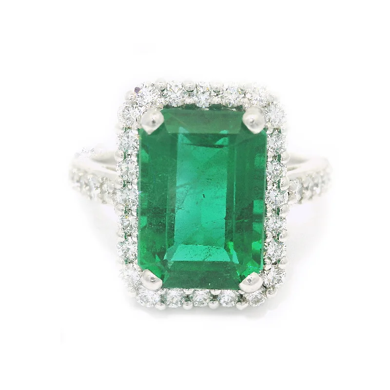 Women’s geometric ring-18kt White Gold 4.40ct Emerald And 0.76cttw Diamond Ring