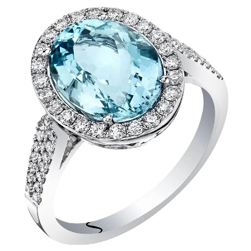 Women’s wedding band-IGI Certified 3.75 ct Aquamarine and Diamond Ring in 14k White Gold