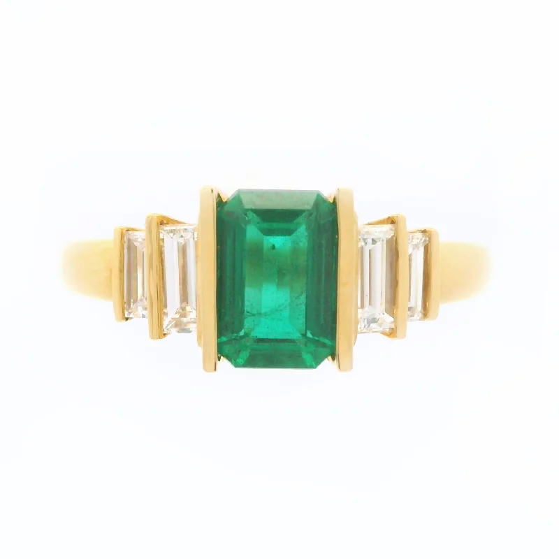 Women’s halo engagement ring-14kt Yellow Gold Emerald and Diamond Ring