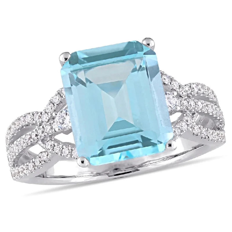 Women’s luxury ring-Miadora 14k White Gold Octagon-Cut Sky Blue Topaz & 1/2ct TDW Diamond Ring