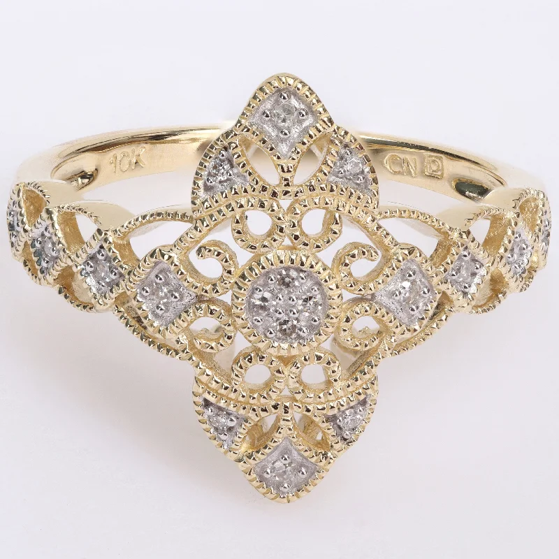 Women’s gemstone ring-Miadora 10k Yellow Gold 1/10ct TDW Diamond Lace Ring