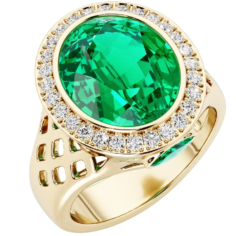 Women’s luxury ring-Oravo 4.50 ct Colombian Emerald and Diamond Ring in 14k Yellow Gold