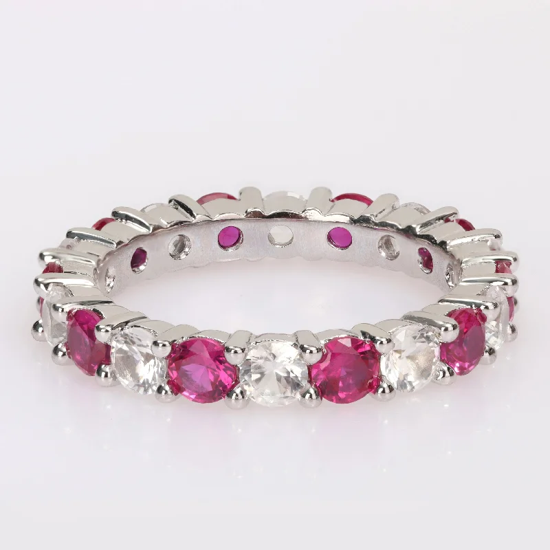 Women’s filigree ring-Miadora Created Ruby and Created White Sapphire Stackable Full-Eternity Band Ring in Sterling Silver