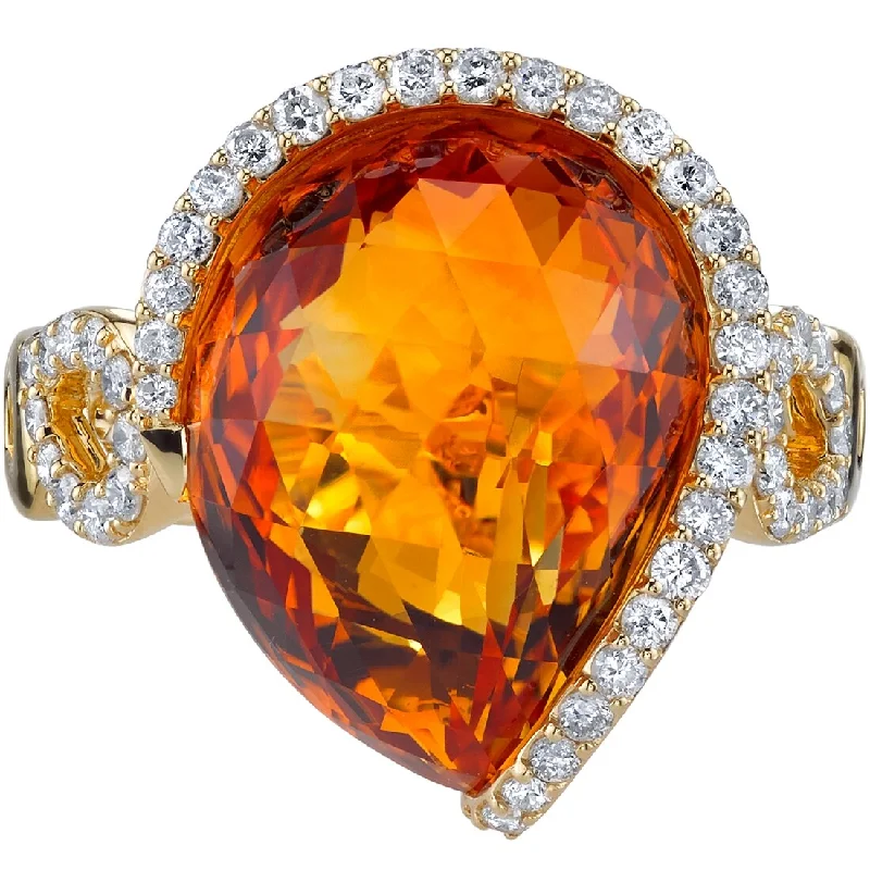 Women’s silver-plated ring-Oravo 10.10 ct Citrine and Diamond Ring in 14k Yellow Gold