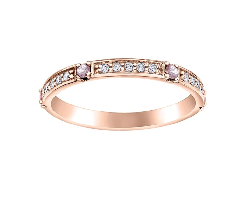 Women’s wedding set ring-10kt Rose Gold Pink Sapphire and Diamond Stackable Ring