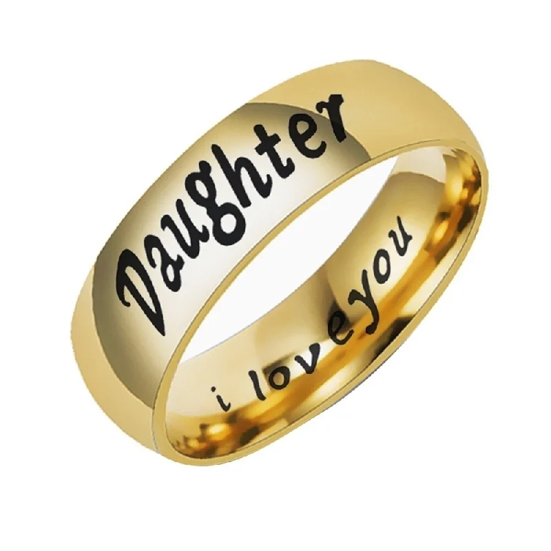 Women’s men’s style ring-Fashion Mom Dad Daughter Son Letters Band Stainless Steel Family Member Ring - golden