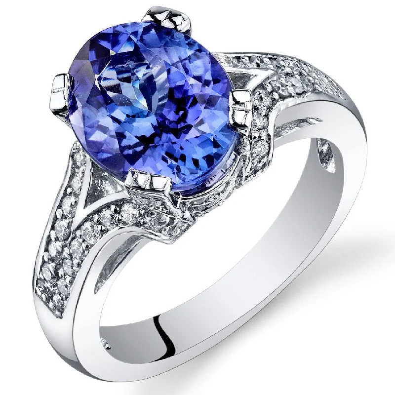 Women’s minimalist ring-Oravo 3.89 ct Tanzanite Oval and Diamond Ring in 14k White Gold