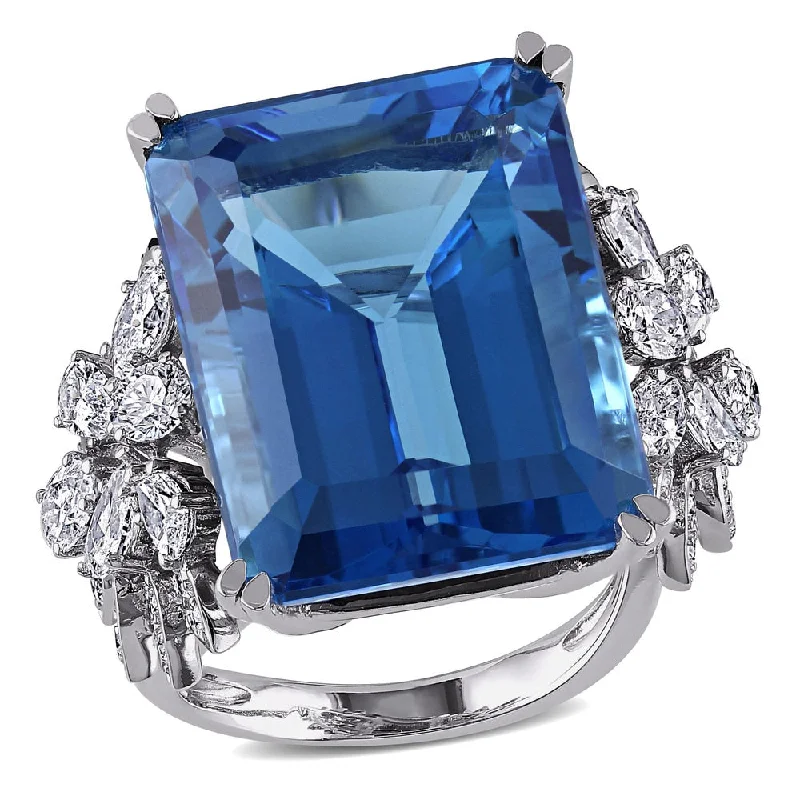 Women’s gemstone cocktail ring-Miadora 14k White Gold Blue Topaz and 1 3/4ct TDW Diamond Ring (G-H, SI1-SI2)