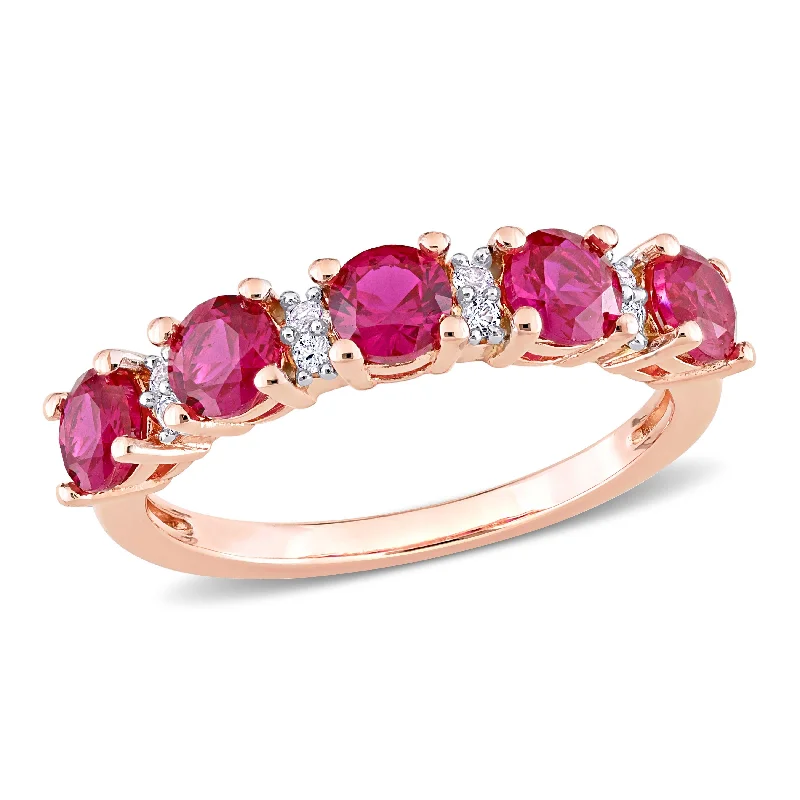 Women’s gold wedding band-Miadora 1 5/8ct TGW Created Ruby and Created White Sapphire Semi Eternity Ring in Rose Silver