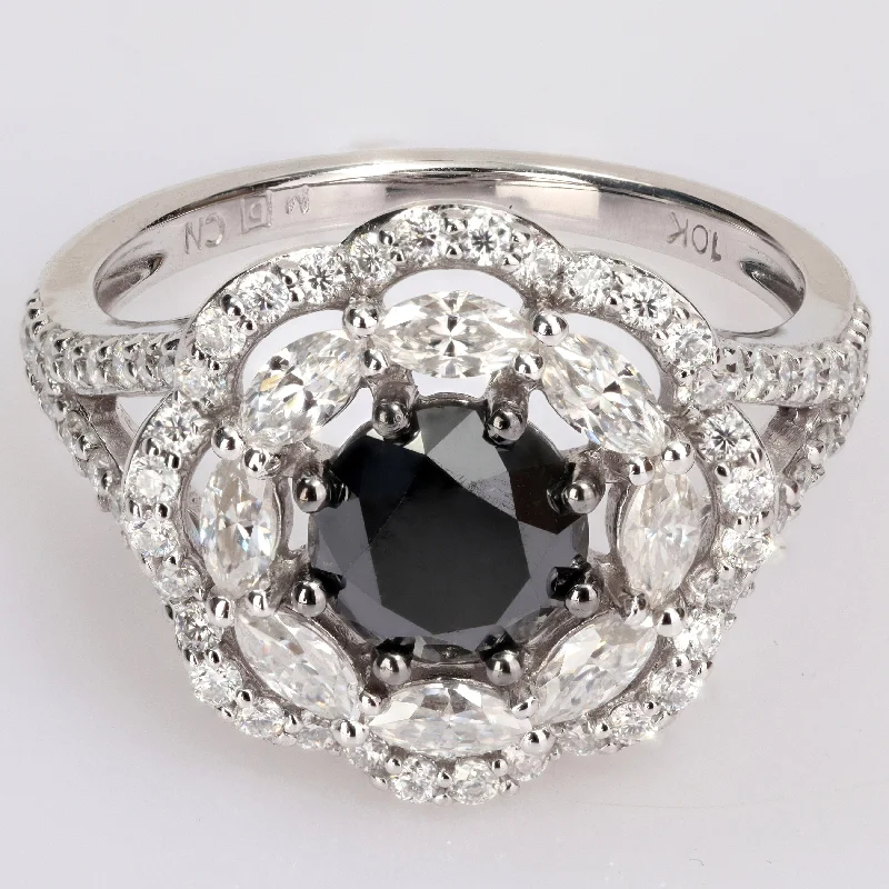 Women’s gold ring-Miadora 10k White Gold 1 1/2ct TDW Black Diamond & 1 3/4ct TGW Created Moissanite Halo Floral Ring