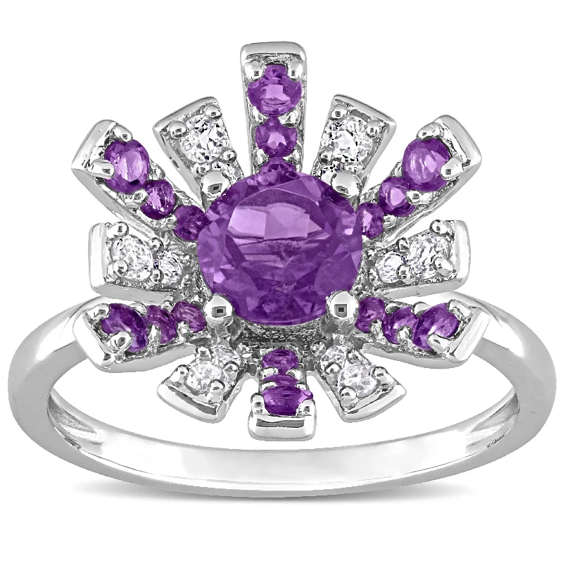 Women’s twisted band ring-Miadora African Amethyst and White Topaz Floral Cluster Ring in Sterling Silver