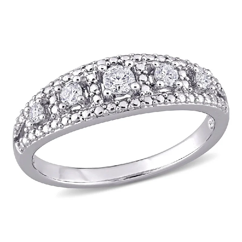 Women’s statement solitaire ring-Miadora 10k White Gold 1/4ct TDW Diamond Semi-eternit Band Ring