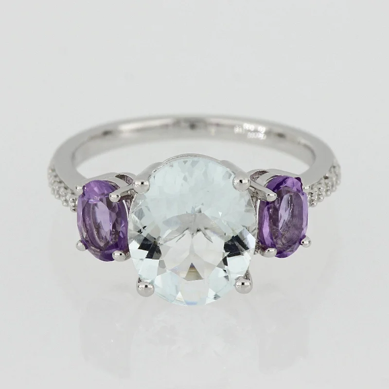 Women’s infinity ring-Oval-Cut Ice Aquamarine Amethyst and Diamond 3-Stone Ring in Sterling Silver by Miadora