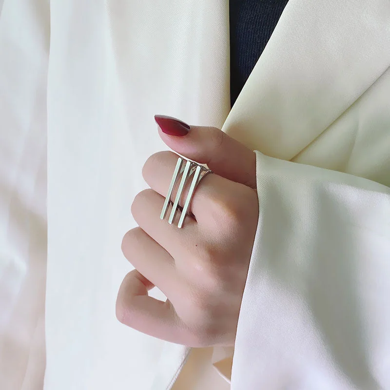 Three Horizontal Silver Ring