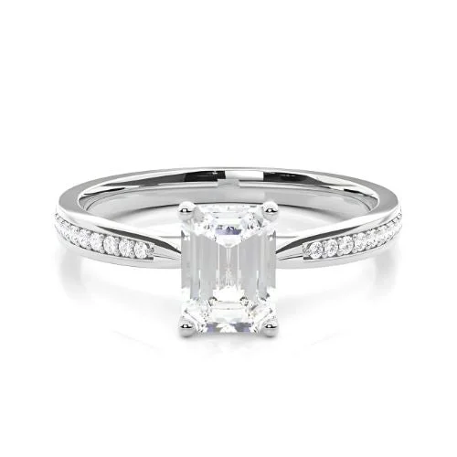 Women’s pearl-studded ring-RSR-503 Premium Emerald Cut Moissanite Diamond Ring