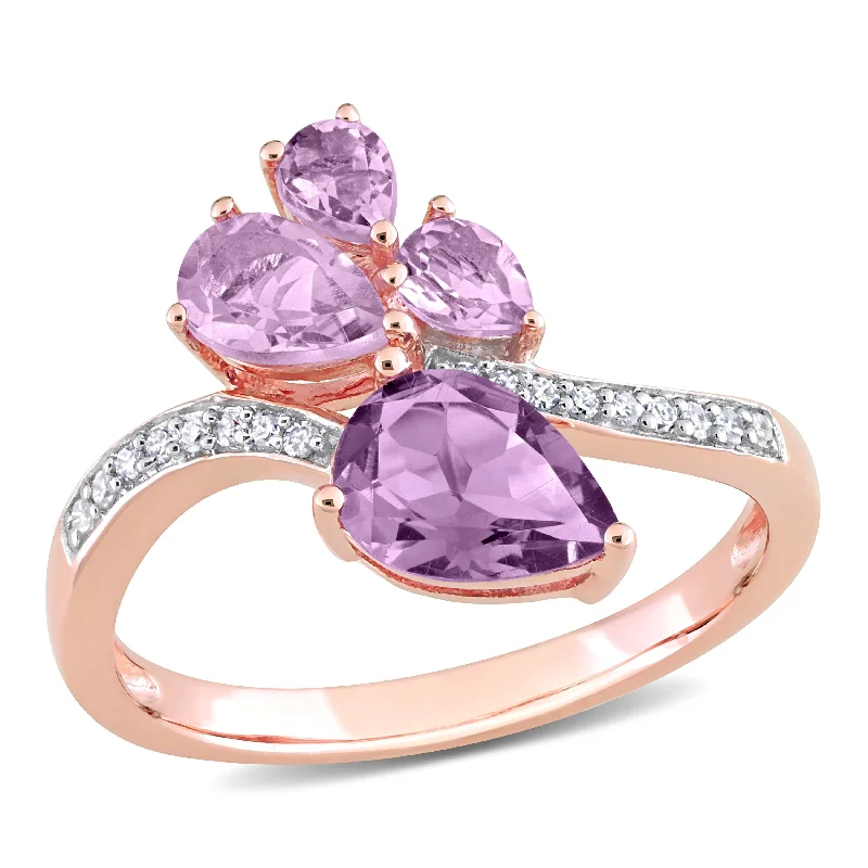 Women’s simple wedding band-Miadora 1 3/5ct TGW Pear-Shape Amethyst and Rose de France and 1/10ct TDW Diamond Toi et Moi Ring in 14k Rose Gold