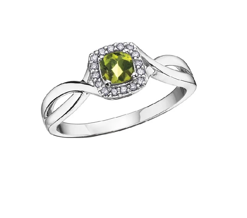 Women’s silver-plated ring-10kt White Gold Peridot And Diamond Ring