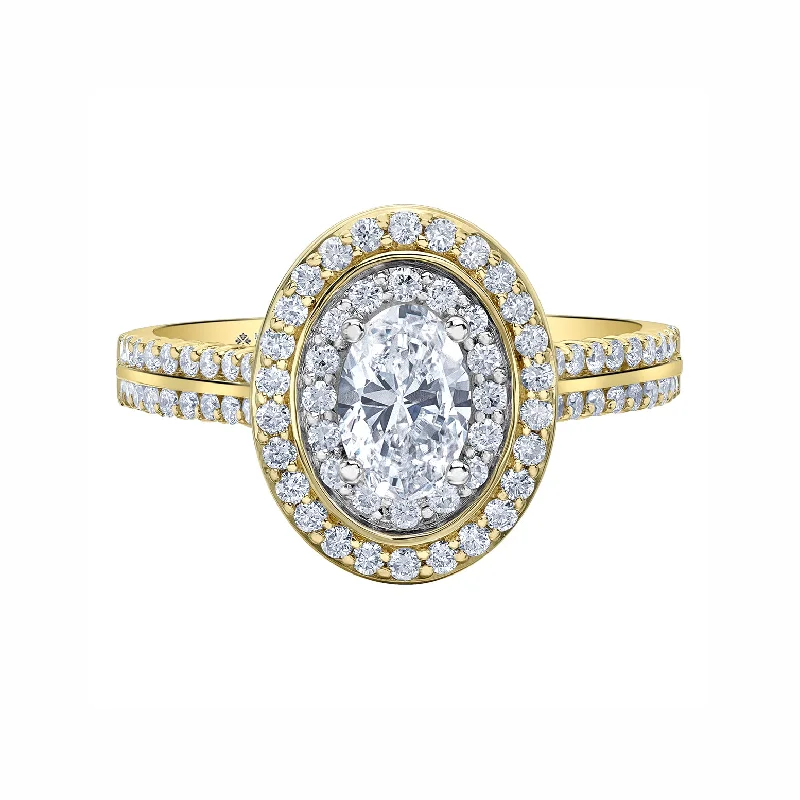 Women’s silver gemstone ring-14kt Yellow Gold 1.07cttw Canadian Oval Diamond Double Halo Ring