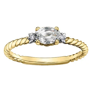 Women’s black diamond ring-10kt Yellow Gold White Topaz and Diamond Stackable Ring