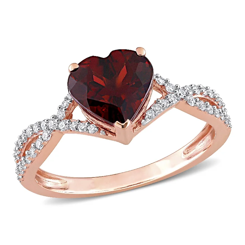 Women’s minimalist engagement ring-Miadora 2ct TGW Heart Garnet and 1/5ct TDW Diamond Infinity Ring in 14k Rose Gold