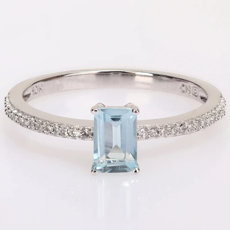 Women’s eternity diamond ring-Miadora 10k White Gold Octagon-cut Blue Topaz and 1/10ct TDW Diamond Birthstone Ring