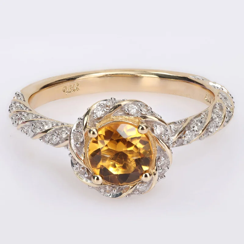 Women’s geometric ring-Miadora Citrine and 1/4ct TDW Diamond Swirl Halo Ring in 14k Yellow Gold