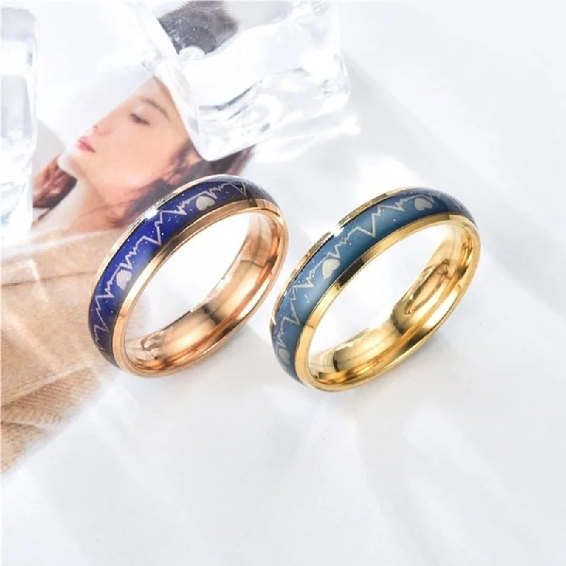 Women’s statement solitaire ring-Fashion Men Women Mood Changing Color Heart Beat Ring Party Jewelry Couple Band