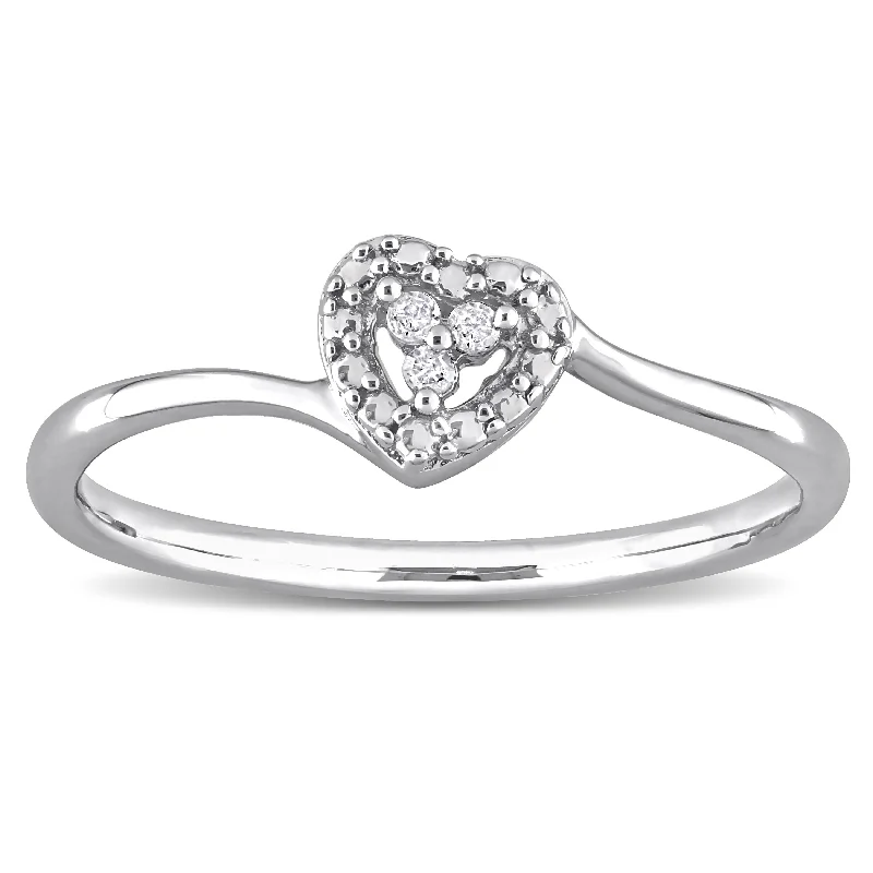 Women’s gold-plated ring-Miadora Diamond Accent Heart Promise Stacking Ring in Sterling Silver